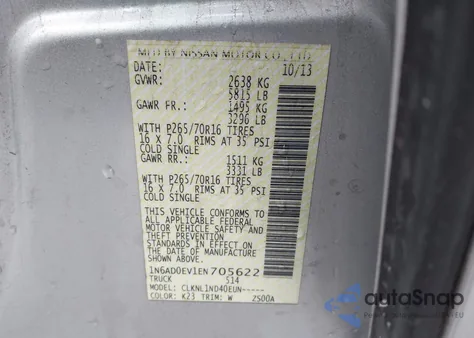 2014 Nissan Frontier S z USA, uszkodzony, nr VIN 1N6AD0EV1EN705622